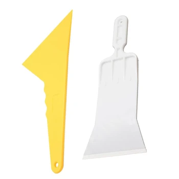 2шт Пластиковая пленка для наклейки на окно автомобиля, Скребок для чистки ракелей - Белый и желтый