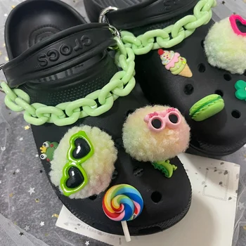 Креативные мультяшные подвески Croc Зеленый плюшевый шар Подвески для Croc DIY Съемная пряжка для садовой обуви Croc Аксессуары для девочек