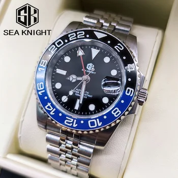 Автоматические часы Sea Knight GMT, мужские механические часы, сапфировое стекло, 40-миллиметровый керамический безель, Роскошные светящиеся 100-метровые водонепроницаемые часы
