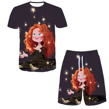 Комплекты Женских И мужских футболок Disney Brave с 3D Принтом, Детская Повседневная Дышащая Одежда, Пляжные Шорты Harajuku, Комплекты