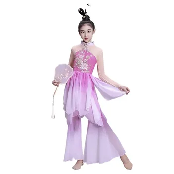Одежда для выступлений с классическими танцами для девочек, детская одежда для выступлений с веерами, элегантные танцы в древнем китайском стиле