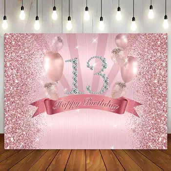 Счастливый 13-й День Рождения Торт Баннер Декоративный Фон Розовый Фиолетовый Розовое Золото для Девочек День Рождения Фотографии Фон Индивидуальный