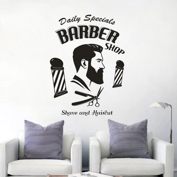 Наклейка на стену с логотипом парикмахерской, окно для бритья и стрижки, виниловый плакат, декор парикмахерского салона, наклейка на стену для укладки волос парикмахера AZ761