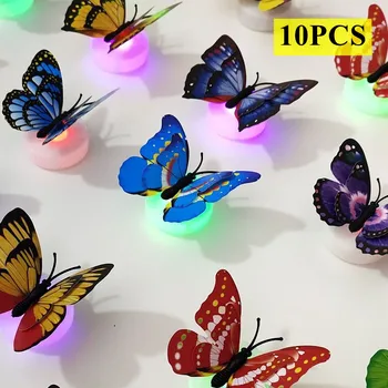 10 шт. светодиодных ночных фонарей с 3D бабочками, красочных светящихся огней с электронным питанием для домашнего фестиваля, свадебного украшения