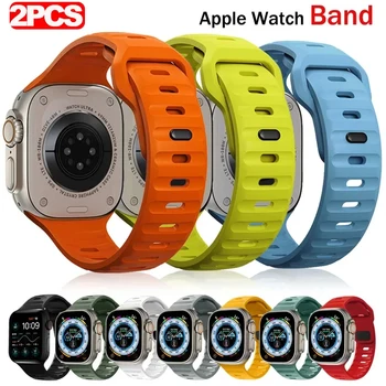 2шт Силиконовый Ремешок Для Apple Watch Band Ultra 49мм 45мм 41мм 44мм 40мм 42мм 38мм Спортивный Ремешок Для Часов Iwatch Serise 8 7 6 5 Браслет