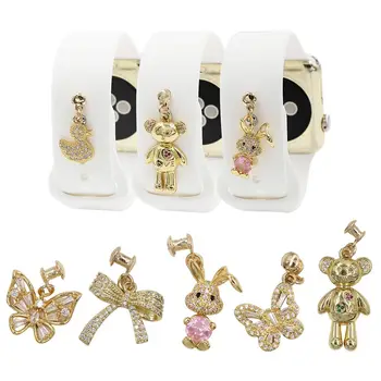 Металлический шарм в форме бабочки, декоративное кольцо с бриллиантом, креативные смарт-часы, аксессуары для силиконового ремешка для Apple Watch Band