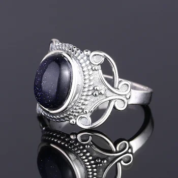 8x10 мм Овальные кольца из голубого песчаника для женщин, кольцо из стерлингового серебра S925 Пробы, ювелирные украшения в богемном стиле для подарка на юбилейную вечеринку