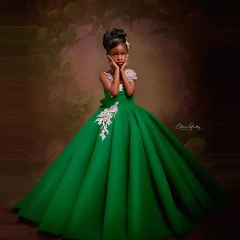 Детские выпускные платья Hunter Green, Южная Африка, 2023, блестки, аппликации, Платье в цветочек для девочек, свадебное платье трапециевидной формы, длинное платье для вечеринки по случаю дня рождения