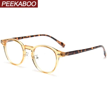 Peekaboo круглая оправа для очков для мужчин TR90 сверхлегкие оптические очки для женщин в ретро корейском стиле с прозрачными линзами черный леопард