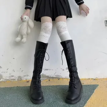 Новые девушки Милые Готические Кружевные Белые Черные Чулки с бантом Y2k для косплея Женские Сетчатые Длинные носки в японском стиле Лолита до колена