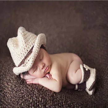 Комплект детской ковбойской шляпы и сапог ручной вязки, реквизит для фотосъемки новорожденных мальчиков, Вязаная крючком Детская шапочка с пинетками, обувь 1 комплект H224