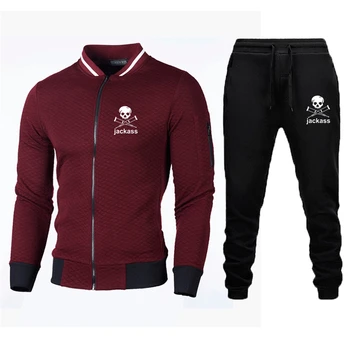Костюм 2023 года с новым логотипом Jackass Forever, изготовленный на заказ, Однотонная теплая мужская куртка на молнии + брюки, Повседневный комплект мужской спортивной одежды с карманами