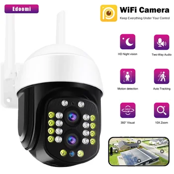 4K 8MP WiFi Двухобъективная IP-Камера Безопасности с Автоматическим Отслеживанием P2P 2K 4MP Камера Открытый PTZ 10-Кратный Зум Smart CCTV Видеонаблюдение