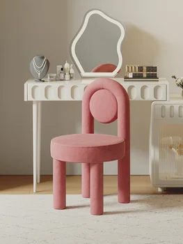 Скандинавское Розовое кресло для макияжа из берберского флиса, Роскошные обеденные стулья для гостиной, Туалетный столик для спальни, Мебель для табурета со спинкой