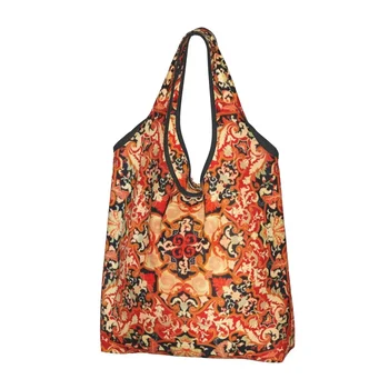 Переработка антикварного французского ковра Aubusson, хозяйственная сумка, Женская сумка-тоут, портативные Европейские винтажные сумки для покупок с геометрическим рисунком