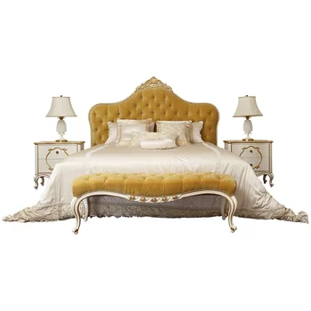 Мебель Европейская Тканевая Кровать Благородная Свадебная Кровать Из Массива Дерева Мастер-Постельное Белье Двуспальная Кровать King Size 1,8 м