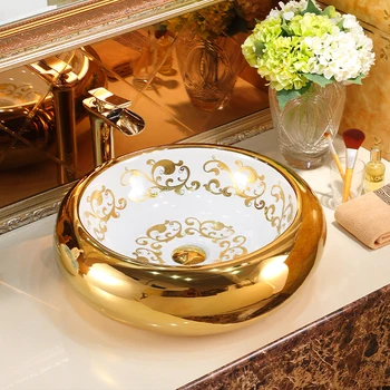 Керамический настольный таз, Арт-таз, круглый Европейский стиль, Межплатформенный умывальник для ванной комнаты, Современная простая Ретро-раковина