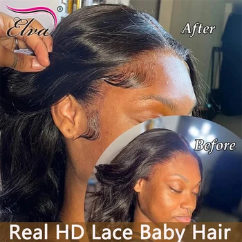 Elva Hair HD Кружевные полоски для волос 4шт, Объемная волна, человеческие волосы, края для волос, Швейцарское кружево, линия роста волос, Полоски для волос для женщин