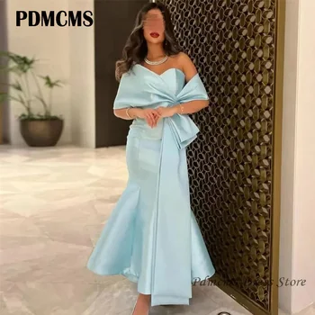 PDMCMS Небесно-голубые атласные вечерние платья Русалки с жакетом Элегантные женские вечерние платья длиной до щиколоток Арабские свадебные платья