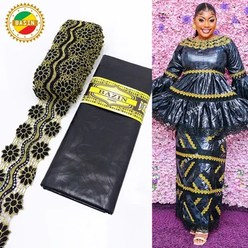 Кружевная Отделка Из Черной И Золотой Ленты С Оригинальной Тканью Bazin Riche Повседневное Вечернее Платье Из Высококачественной Африканской ткани Basin Riche Brode
