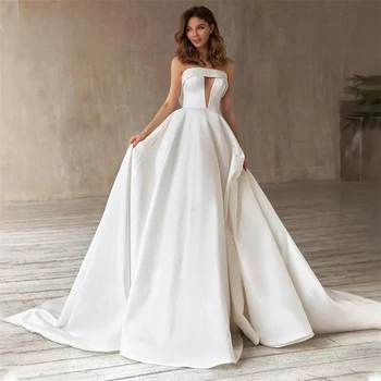 Красивые атласные романтические свадебные платья 2023 для невесты, сексуальные свадебные платья без рукавов с открытой спиной, 2023