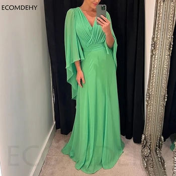 Новое поступление, Шифоновые Зеленые вечерние платья с V-образным вырезом, Длинные вечерние платья, Robe de soirée femme, Большие размеры, Вечернее платье Abiye