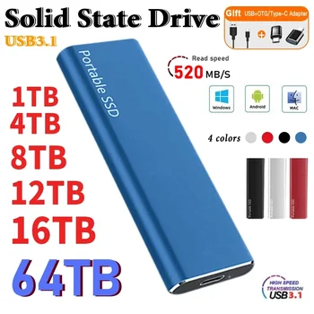 Оригинальный Портативный Внешний SSD-накопитель емкостью 1 ТБ Высокоскоростной Внешний Твердотельный Накопитель USB3.1 Портативный Жесткий диск Внешний Жесткий диск для ПК