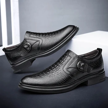 Мужская повседневная обувь брендов 2023, модная удобная обувь из натуральной кожи для мужчин, деловые слипоны на плоской подошве, лоферы, обувь
