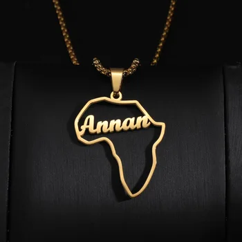 Персонализированная Креативная Открытая Карта Африки, Ожерелье с подвеской с пользовательским именем для женщин, Ювелирные изделия из нержавеющей стали, Мужской Патриотический подарок