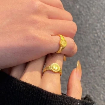 Обручальные кольца золотого цвета для женщин Lady 520 Часы Кольцо на палец Регулируемое Обручальное кольцо Anillos Bague Femme 2023 Ювелирные подарки