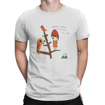 Слова японского художника Еситомо Нара Вообще ничего не значат, футболка из полиэстера, винтажная готическая мужская футболка с круглым вырезом, мужская одежда