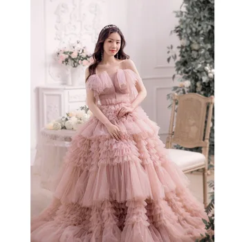 Милое розовое бальное платье принцессы на тонких бретельках, Классические пышные платья с V-образным вырезом, Новая простая элегантная Suknia Balowa