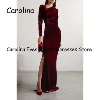 Роскошное платье для выпускного вечера с круглым вырезом и рюшами из велюра Carolina, длина до пола, Элегантное красивое вечернее платье для женщин 2023