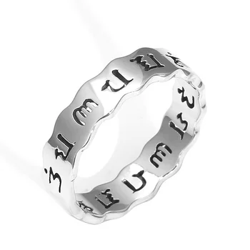 Винтажное санскритское Полое Шестизначное Буддийское кольцо С Сутрой Сердца Для мужчин, Индивидуальное Ювелирное изделие, Серебряное кольцо 925 пробы, Мужская Бижутерия на палец.