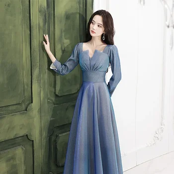 Вечернее платье в женском банкетном стиле, Легкое роскошное французское элегантное вечернее платье с длинными рукавами