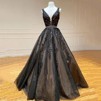 Готическое Черное кружевное свадебное платье с глубоким V-образным вырезом 2023, сексуальное свадебное платье трапециевидной формы, Vestidos de Novia, большие размеры для невесты