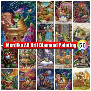 Merdika New AB Diamond Painting Dragon Art Картина Из Горного Хрусталя Полная Алмазная Мозаика Мультфильм Вышивка Крестом Хобби Подарок