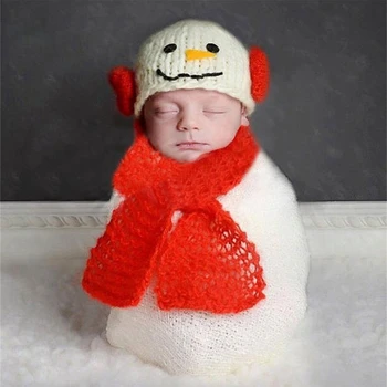 Обновленная детская шапка-снеговик и набор шарфов, шапочка для новорожденных с оберткой, набор для фотосъемки маленьких мальчиков и девочек, реквизит для фотосъемки