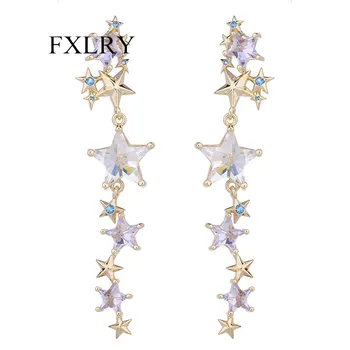 FXLRY Модные Дизайнерские Кубический Циркон Сверкающие Звезды Длинные Серьги-Метеориты Для Женщин Свадебные Украшения