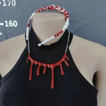 Повязка на голову MXME Horror Bloodstain, уникальный обруч для волос, аксессуар для волос с кровавым жемчугом на Хэллоуин