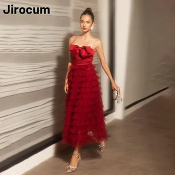 Платье для выпускного вечера Jirocum трапециевидной формы, женские вечерние платья на бретельках без рукавов с бантом, вечерние платья из тюля чайной длины для официальных мероприятий 2024 года