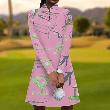 Осеннее женское платье для гольфа с простым рисунком, удобное платье с длинным рукавом для фитнеса, повседневное короткое платье для занятий спортом на открытом воздухе