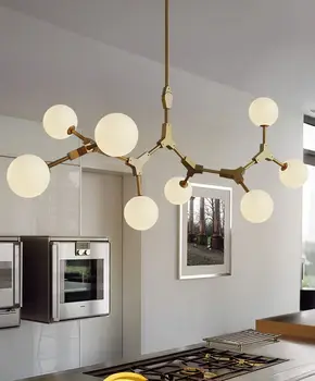 Скандинавская креативная люстра со стеклянным шаром, современный минималистичный обеденный стол, Барная стойка, светодиодная подвесная лампа, гостиная, молекулярные подвесные светильники
