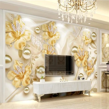 Пользовательские обои 3d фрески золотые украшения цветок papel de parede красивый ТВ фон обои домашний декор фреска 3d обои
