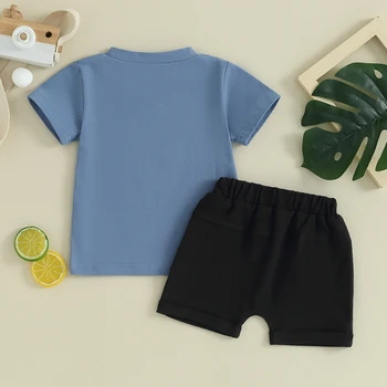 Летняя одежда для маленьких мальчиков, футболки с короткими рукавами, топы, однотонные шорты, комплект из 2 предметов, повседневная одежда