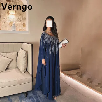 Verngo Темно-синее вечернее платье с блестками, платья для выпускного вечера трапециевидной формы с круглым вырезом, Шифоновые вечерние платья с длинными рукавами для женщин, наряд из Саудовской Аравии