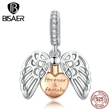 Бисер 100% стерлингового серебра 925 пробы Guardian Wings Family Charm Bead Forever Браслет в форме сердца цвета розового золота, изысканные ювелирные изделия ECC1299