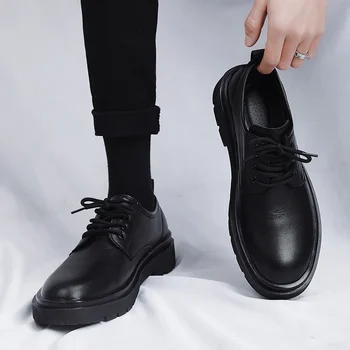 Мужская обувь 2023, Новая летняя повседневная кожаная обувь в британском стиле черного цвета, мужская обувь для студентов-бизнесменов, модная обувь для работы с большой головой