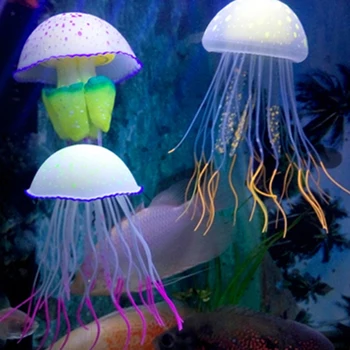 Аквариумный аквариум с рыбками, имитирующий медузу, Ландшафтное украшение, Маленький мягкий поплавок, светящийся, яркий, многоцветный Для домашнего декора