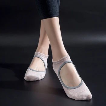 1 пара женских носков для пилатеса, Противоскользящие дышащие носки для йоги с открытой спиной, женские балетные танцевальные спортивные носки для фитнеса в тренажерном зале.